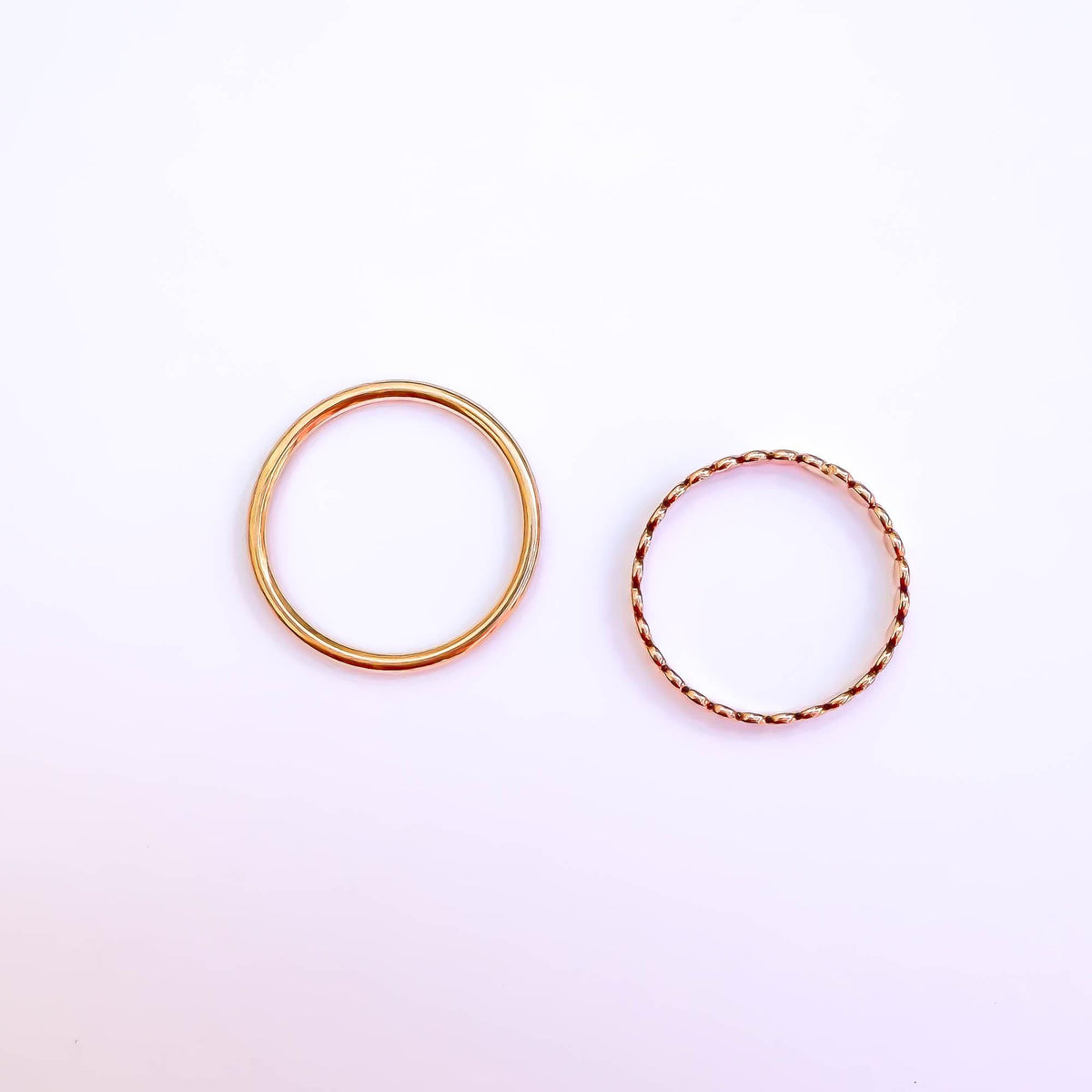 Flat Bead or Round Dainty Ring Set, 14K Gold Filled