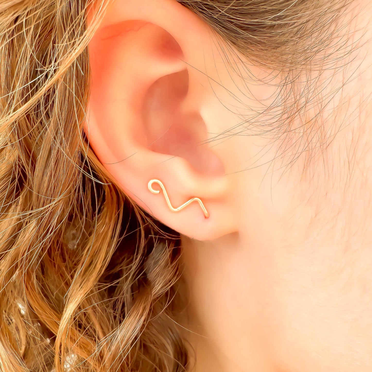 Curl Mini Ear Climber Earrings, 14K Gold Filled
