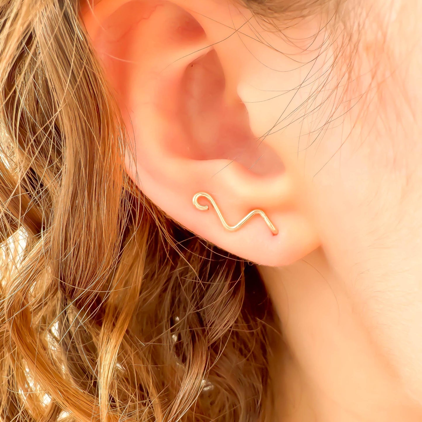 Curl Mini Ear Climber Earrings, 14K Gold Filled