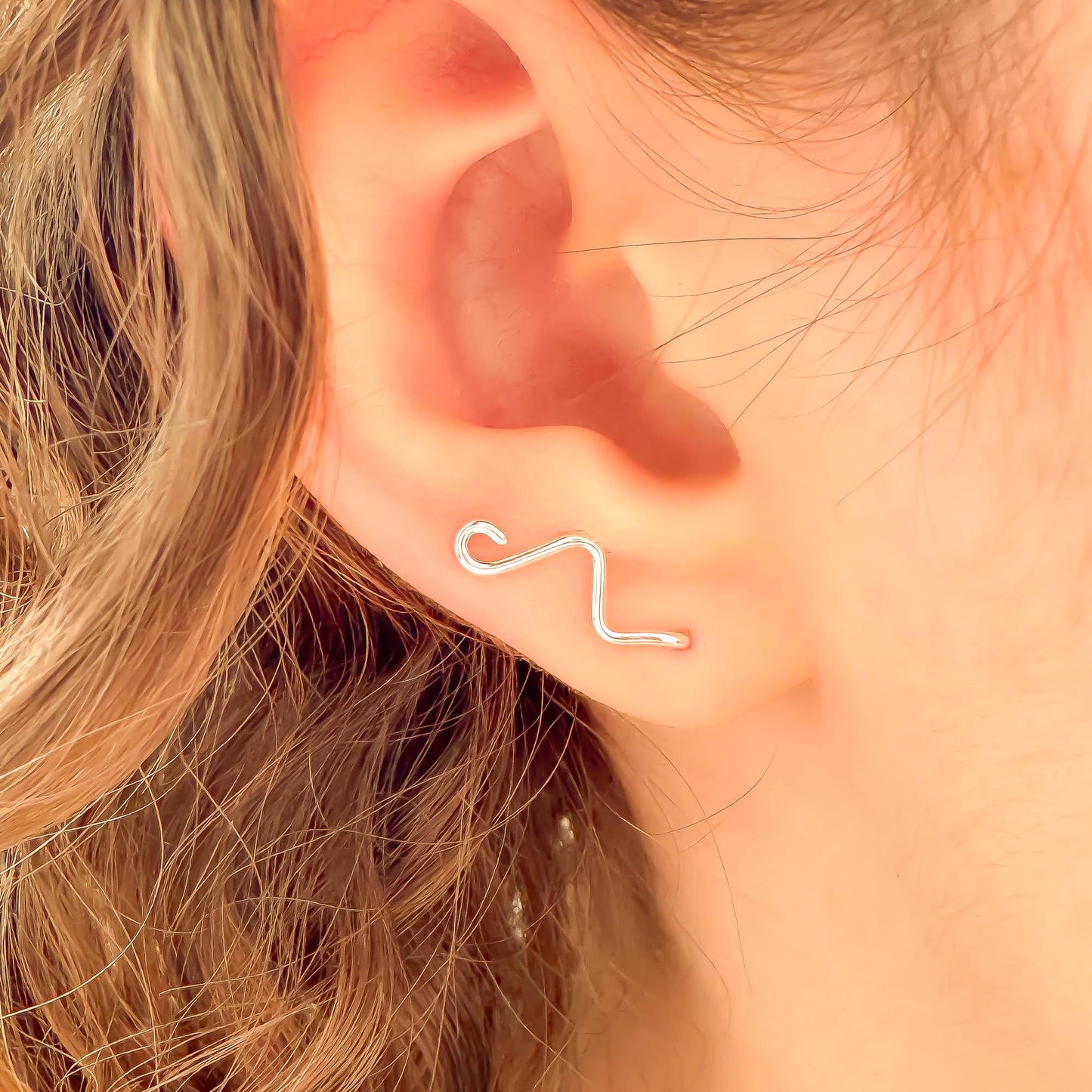 Curl Mini Ear Climber Earrings, 14K Gold Filled