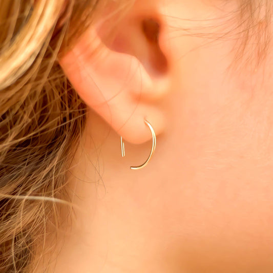 D Sleeper Hoops, 14K Gold Filled or 925 Sterling Silver