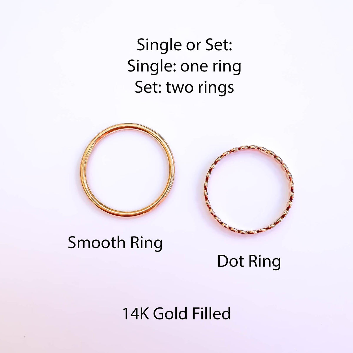 Flat Bead or Round Dainty Ring Set, 14K Gold Filled
