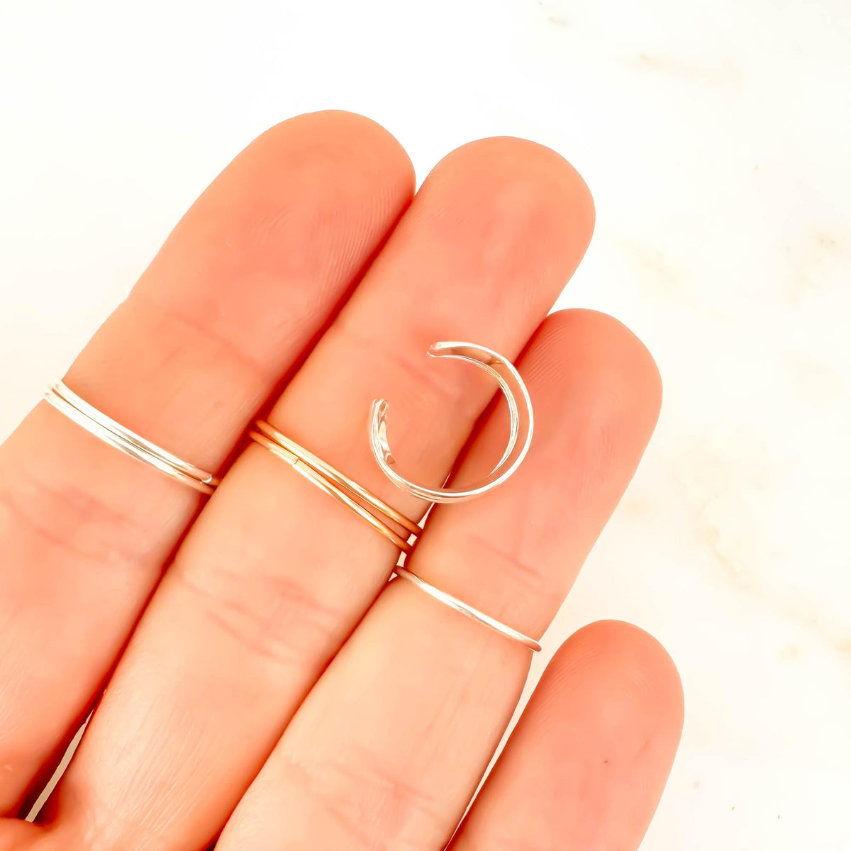 3 Band Conch Ear Cuff, Sterling Silver