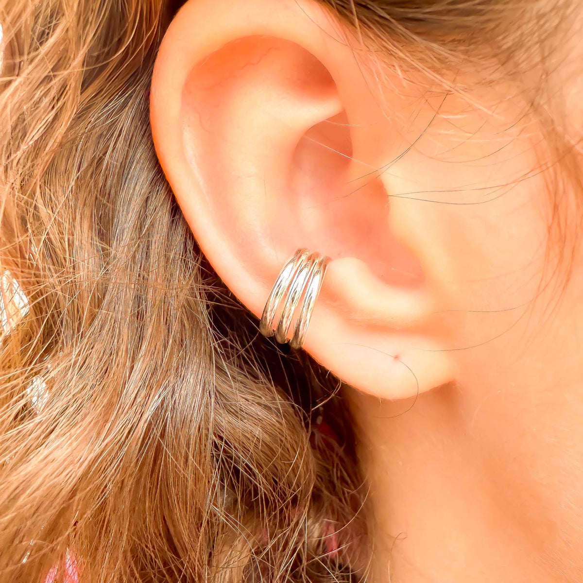 3 Band Conch Ear Cuff, Sterling Silver