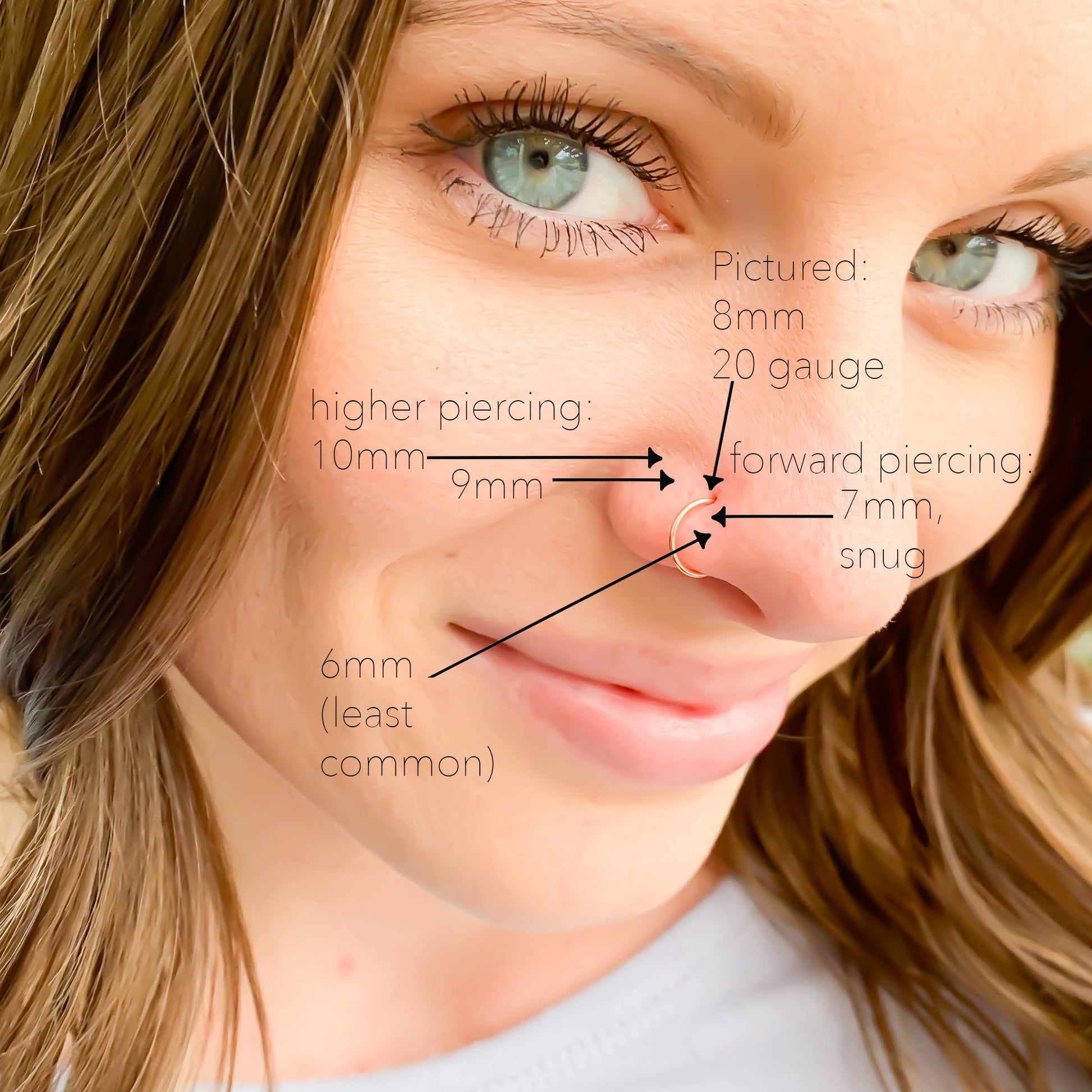 9mm Nose Hoop Septum Piercing 9mm Solid Gold Nose Ring Hoop, 14K