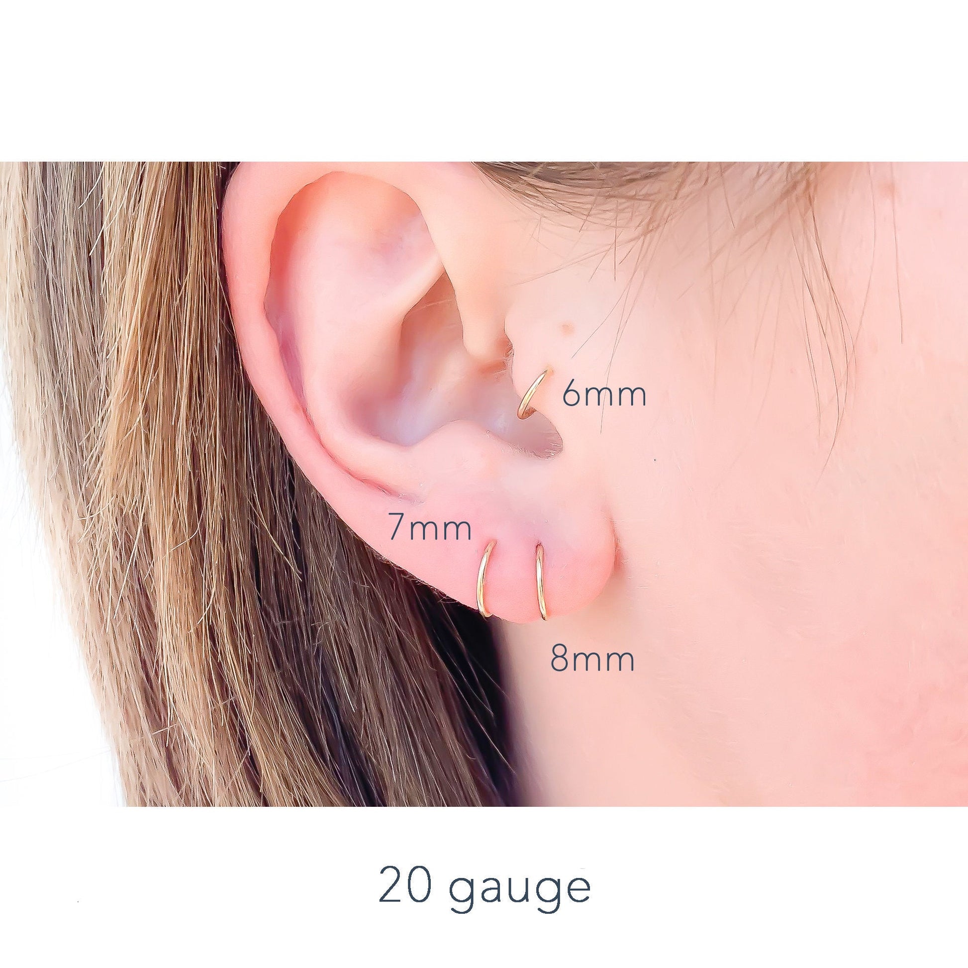 Gold Huggie Hoop Earrings Sterling Silver / 1 Pair - 10mm / 20 Gauge (Thicker)