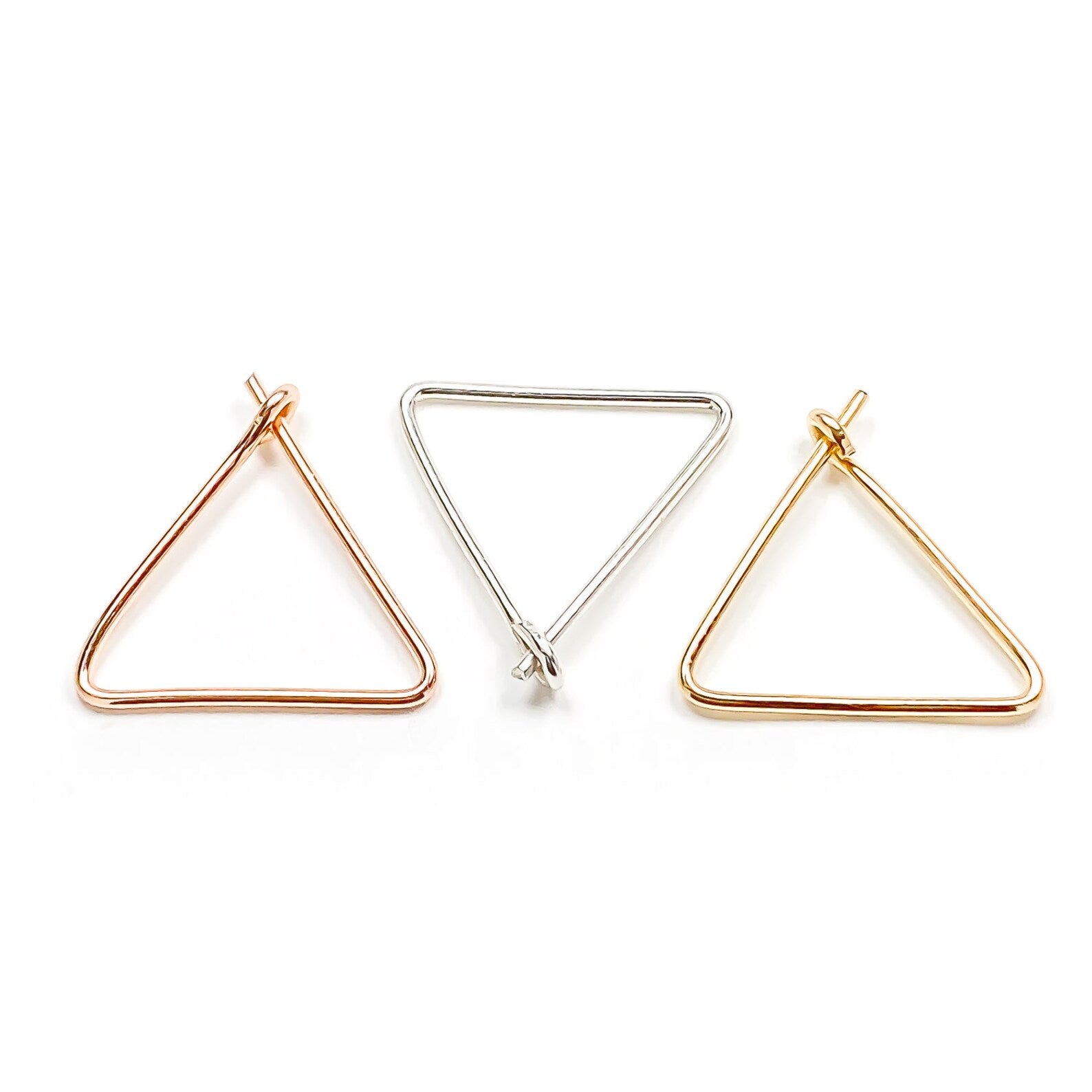 gold rose gold, silver, triangle earrings