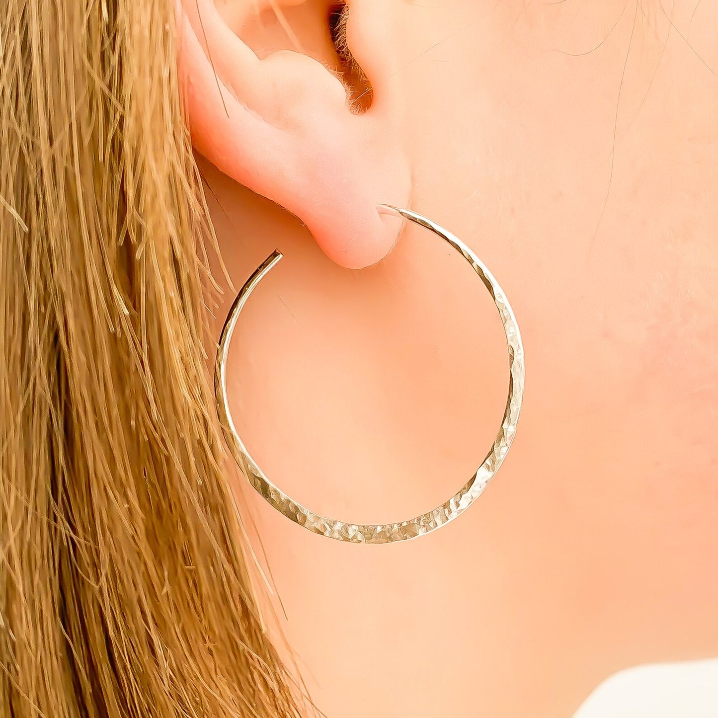 40mm Hammered Gold Hoop Earrings
