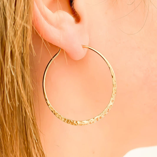 40mm Hammered Hoop Earrings, 14K Gold Filled